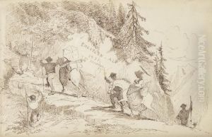 Gesellschaft Beim Aufstieg Zur Engstlenalp by Gustave Castan