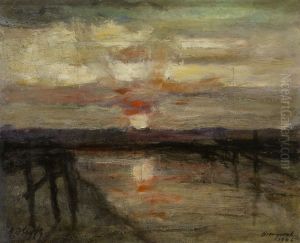 Sunset in Nieuwpoort by Auguste Oleffe