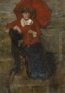 Dame met rode parasol by James Ensor