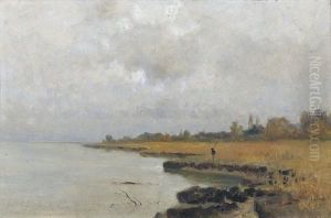 Uferpartie Am Neuenburgersee Mit Fischer by Gustave Castan