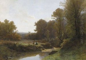 Sommerliche Bachlandschaft Mit Staffage