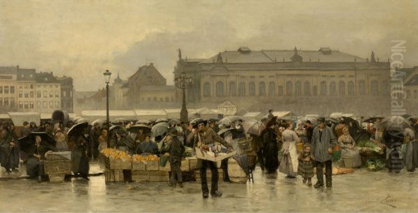 De markt voor de schouwburg in Antwerpen - view 1