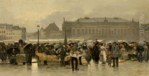 De markt voor de schouwburg in Antwerpen