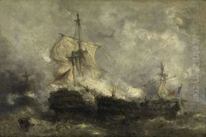 A Naval Battle by Hendrik Frans Schaefels