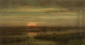 Landscape with Herons at Sunset