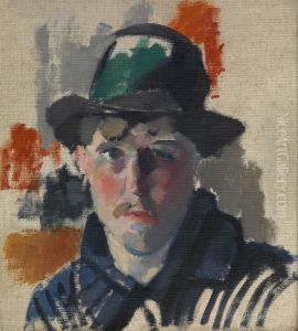 Zelfportret met groene hoed by Rik Wouters