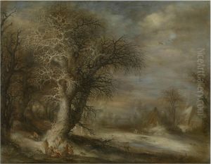 Winter landscape with gypsies