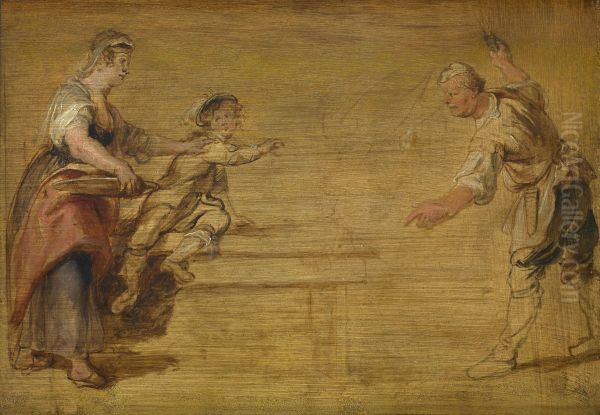 Kitchen Maid, Butcher and Boy around a Table - view 1
