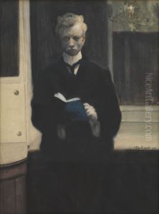 Zelfportret met blauw schetsboek