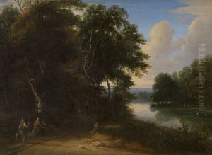 Boslandschap met rivier Boslandschap met rivier
