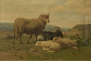 Kleinvee in het veld by Louis Marie Dominique Romain Robbe