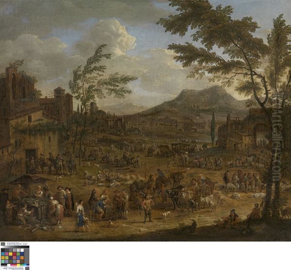 Italianiserend landschap met markttafereel - view 1