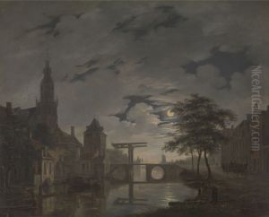 Dutch Town by Moonlight by Bartholomeus van Hove