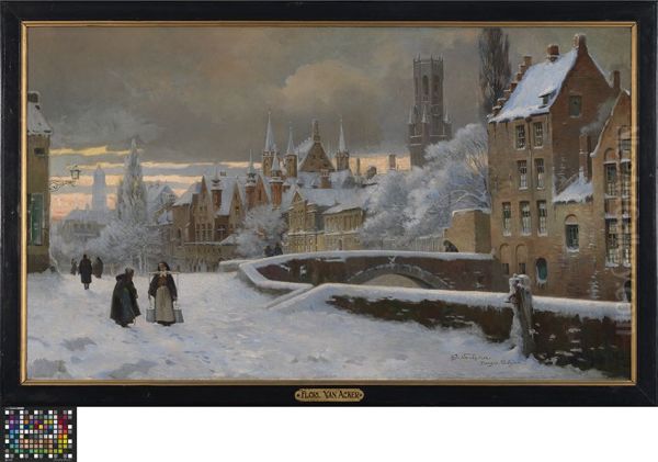 Meebrug in Brugge onder de sneeuw - view 1