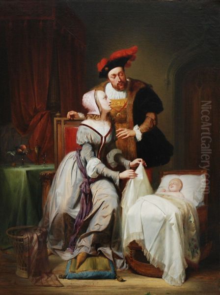 Emperor Charles and His Mistress Johanna Van der Gheynst at the Cradle of their Daughter Margaret - view 1