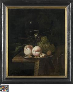 Stilleven met fruit en een wijnglas by Isaac Denies