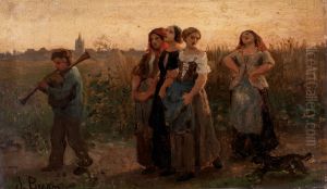 Turning Back from the Fields (study) by Jules Breton