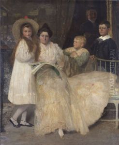 Portrait of the Artist Georges Buysse, with his Wife and Children by Georg Sauter