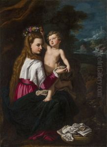 The Virgin and Child with a Floral Wreath and a Crown of Thorns