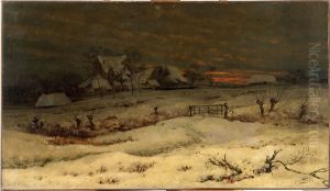 Winter Landscape with Sunset by Gustave Den Duyts