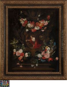 Floral Wreath with Mary Magdalene by Daniel Seghers