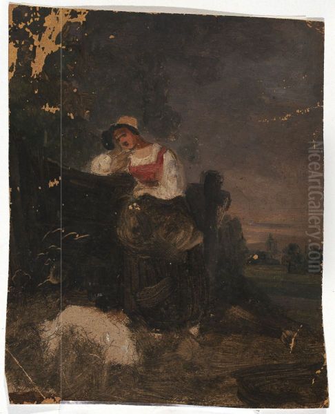 Farmer's Wife Leaning on a Fence (study) - view 1