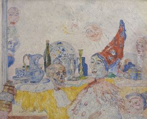 Pierrot and Skeleton in a Yellow Robe by James Ensor
