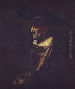 Portret mezczyzny w kapeluszu z perlami. by Rembrandt
