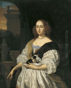 Retrato de una dama con un perro en el regazo by Frans van Mieris