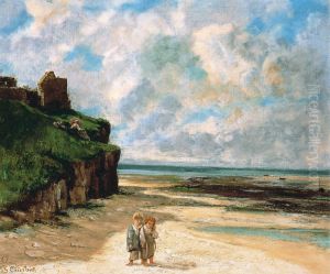 La playa de Saint-Aubin-sur-Mer by Gustave Courbet