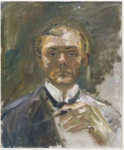 Self-Portrait with Raised Hand by Max Beckmann