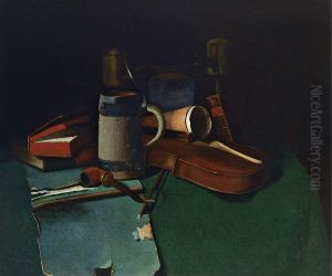 Libros, jarra, pipa y violin