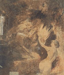 Pan jagd eine Nymphe (Ruckseite vonNymphe an einem Brunnen) by Arnold Bocklin