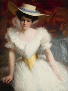 Elegant Lady With Straw Hat by Ernest Castelein