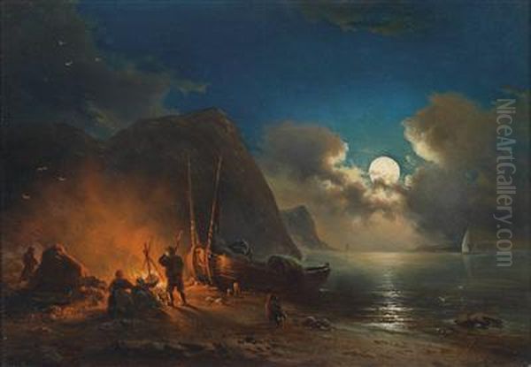 Romantic Camp Fire In The Moonlight - view 1