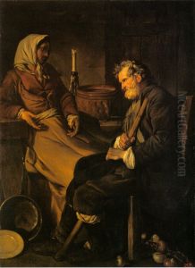 Vieil homme dans une cuisine by Jean-Baptiste Marie Pierre