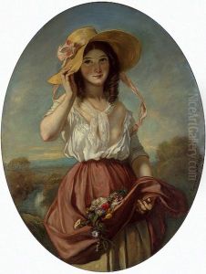 Girl with flowers by Camille Roqueplan