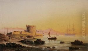 Italienische Hafenansicht Bei Sonnenuntergang by Johann Anton Castell