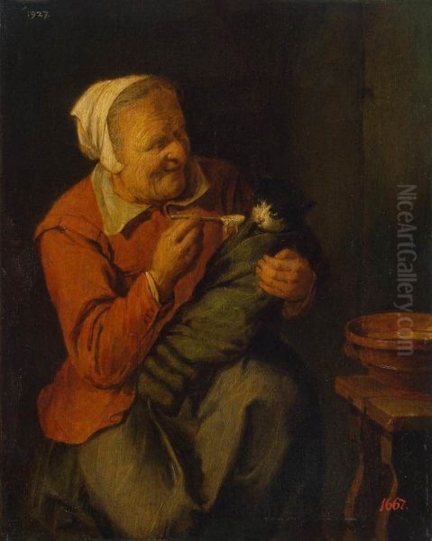 Peasant Woman with a Cat - view 1