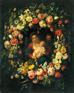 Holy Family in a Wreath of Flowers