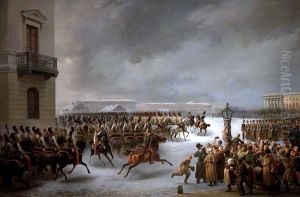 Life Guards Horse Regiment During the Uprising of December 14, 1825 at the Senate Square by Vasily Timm