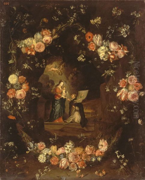 Madonna with the Child and St Ildephonsus Framed with a Garland of Flowers - view 1