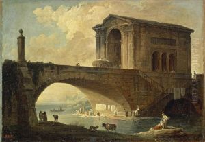 Landscape with a Stone Bridge by Hubert Robert