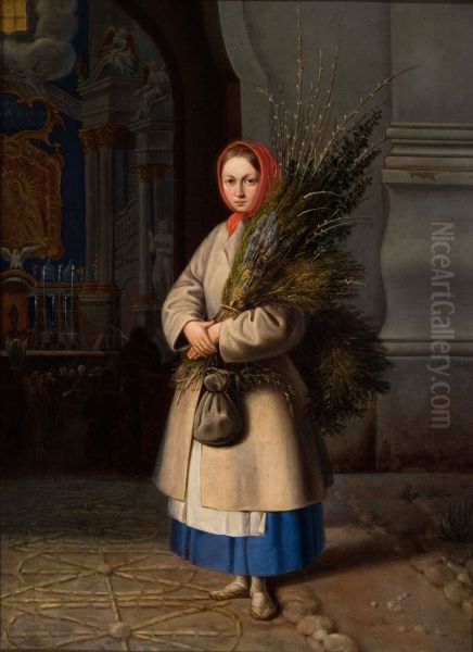 Lithuanian Girl with Palm Sunday Fronds - view 1
