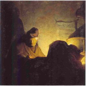 A man writing by candlelight by Rembrandt