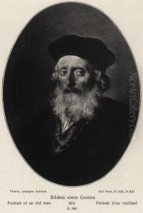 Oval Portrait of a Bearded Old Man by Rembrandt