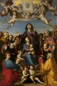 St. Anne with Virgin Mary and Child Jesus and saints in adoration