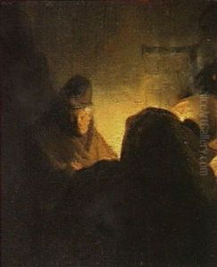 A man writing by candlelight by Rembrandt