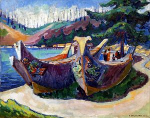 First Nations War Canoes in Alert Bay by Emily M. Carr