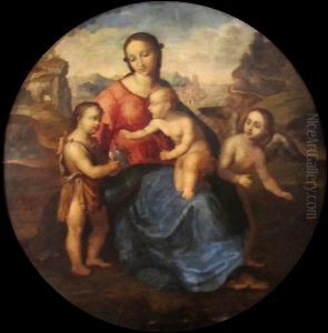 Madonna and Child with St. John and an angel. Madonna and Child with St. John and an angel.